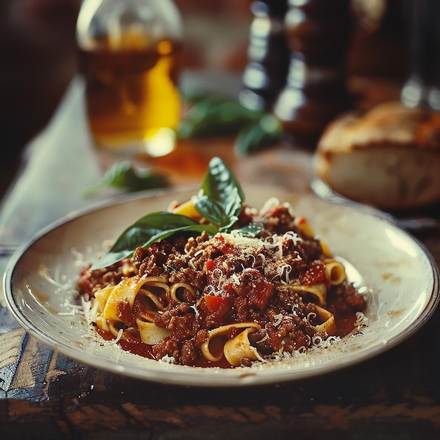 Photo a plate of food with pasta and a bottle of beer