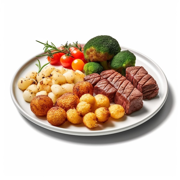 A plate of food with a picture of a bunch of vegetables and meat.