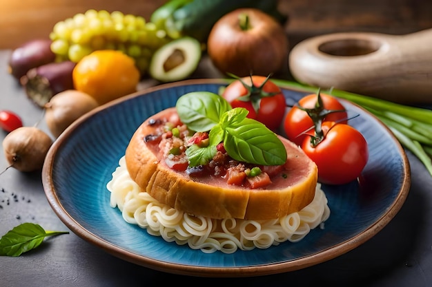 A plate of food with a piece of meat on it