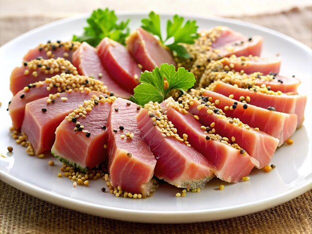 Photo a plate of food with pieces of meat and parsley