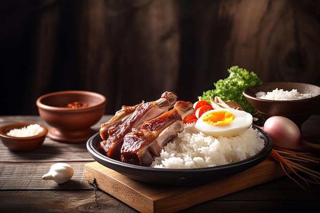 A plate of food with a pile of meat and a fried egg on it.