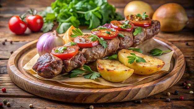 a plate of food with a pile of vegetables and potatoes on it