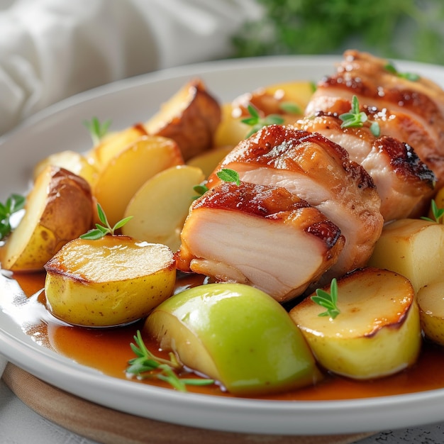 a plate of food with a plate of food that says quot the meat is cooked quot