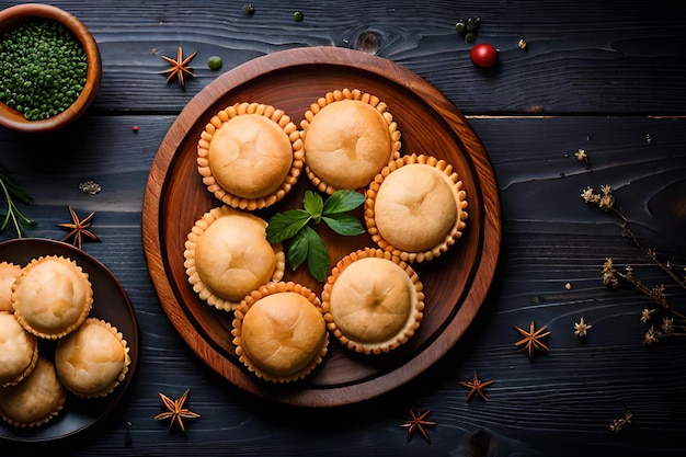 A plate of food with a plate of pies on it