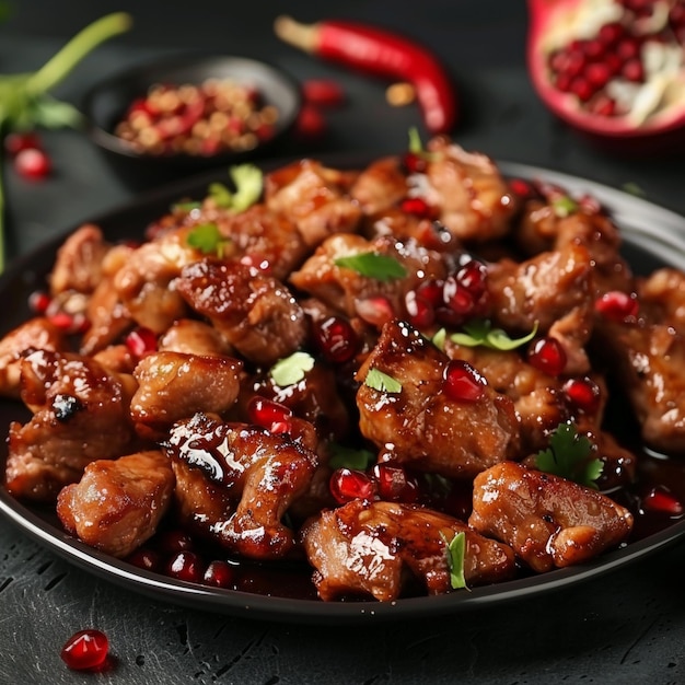 Photo a plate of food with pomegranates and pomegranates