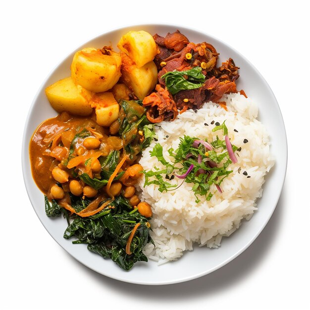 Photo a plate of food with rice beans and rice