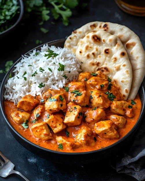 a plate of food with rice and chicken and rice