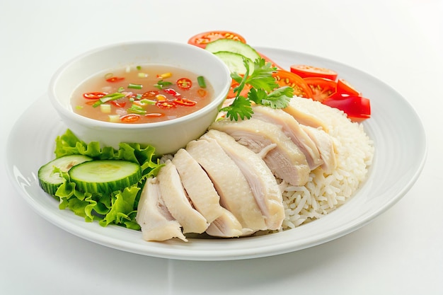 Photo a plate of food with rice meat and vegetables