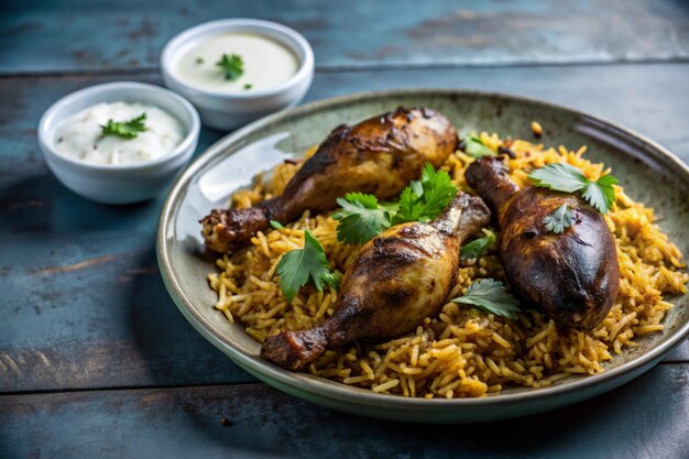 a plate of food with rice rice and a chicken with rice and a side of rice