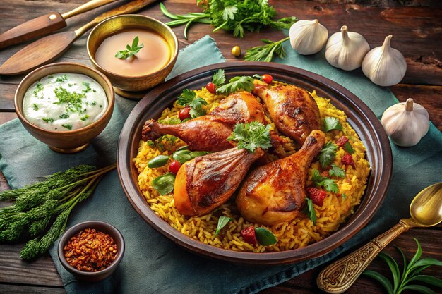 a plate of food with rice rice and vegetables