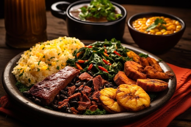 Photo a plate of food with rice rice and vegetables