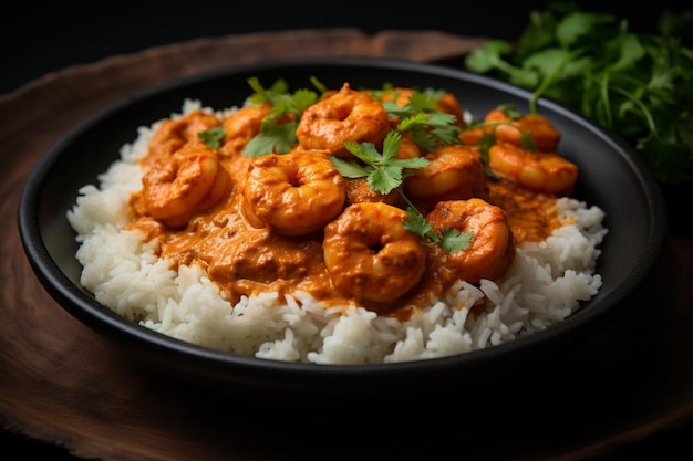 a plate of food with rice and shrimp