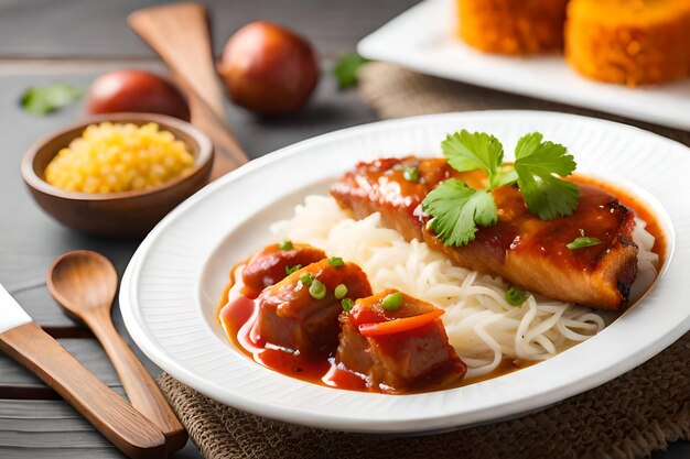 a plate of food with rice and vegetables on it