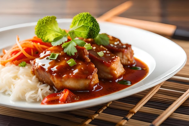 a plate of food with rice and vegetables on it