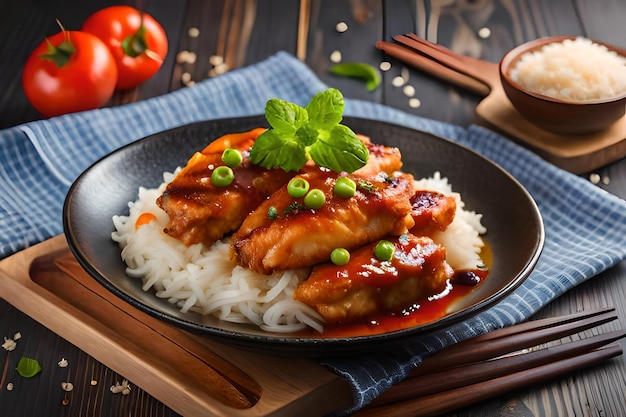 a plate of food with rice and vegetables on it