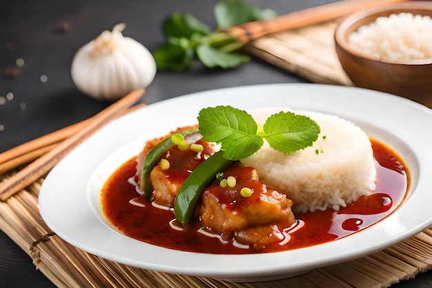 a plate of food with rice and vegetables on it