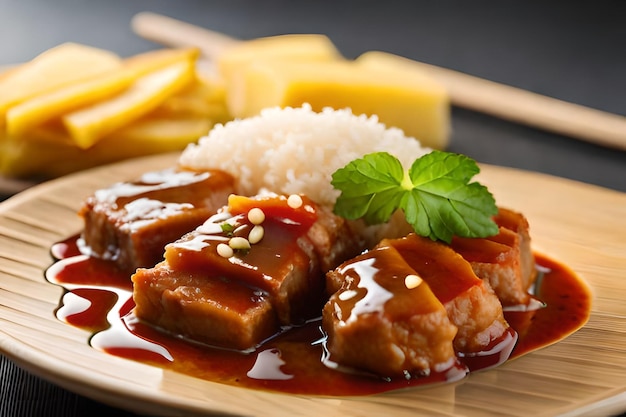 a plate of food with rice and vegetables on it