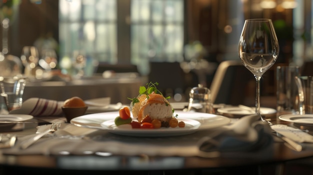 a plate of food with a salad on it sits on a table