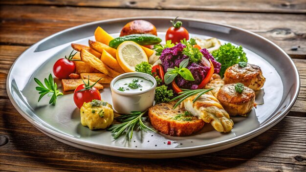 Photo a plate of food with a salad and a side of vegetables