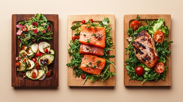 Photo a plate of food with salmon tomatoes and lettuce