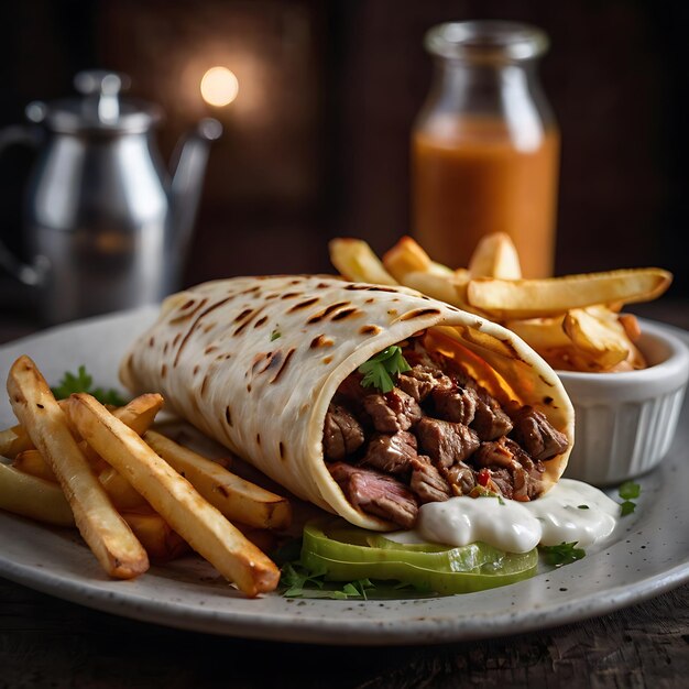 a plate of food with a sandwich and french fries