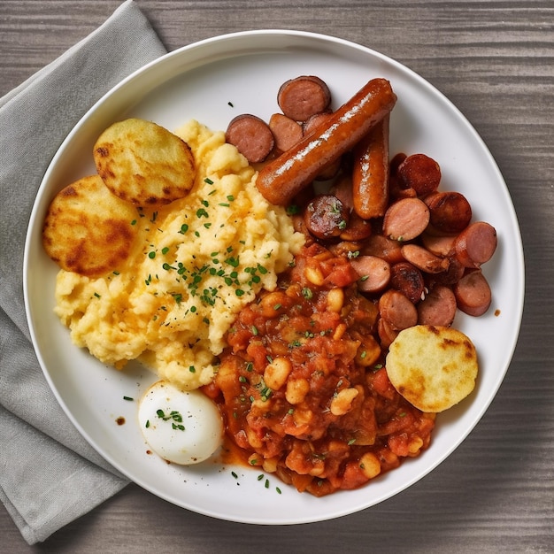 a plate of food with sausages and sausages on it