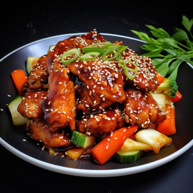 a plate of food with sesame seeds and sesame seeds on it