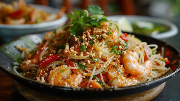 a plate of food with shrimp and other food on it