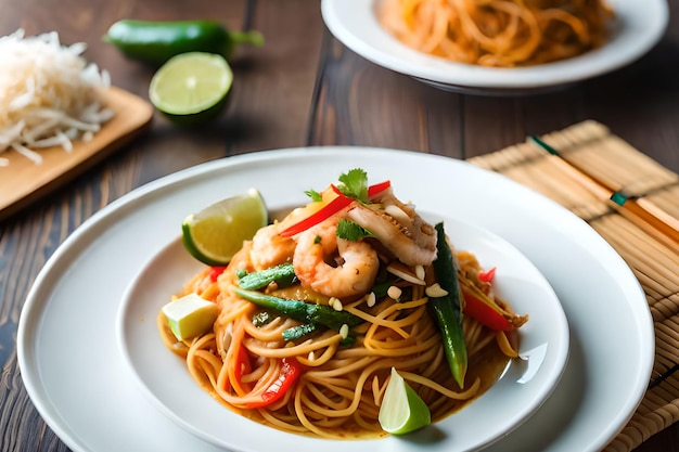 A plate of food with a shrimp and vegetables on it