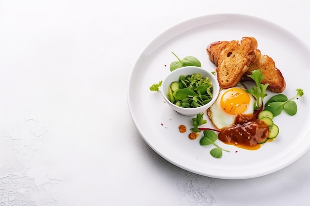 A plate of food with a side of fried egg and toast