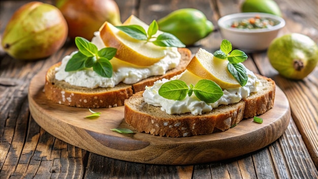 Photo a plate of food with a slice of bread and lemon on it