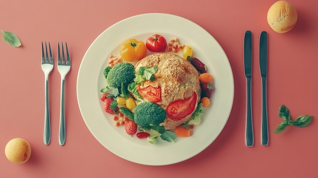 Photo a plate of food with a spoon and a knife next to it