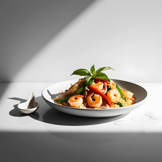 Photo a plate of food with a spoon and a plate of donuts on it