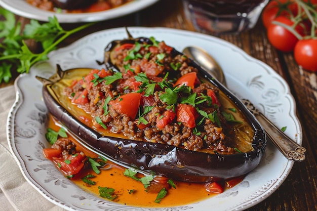 a plate of food with a spoon and a spoon on it