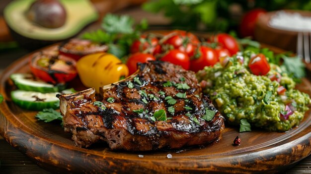 a plate of food with a steak and vegetables on it