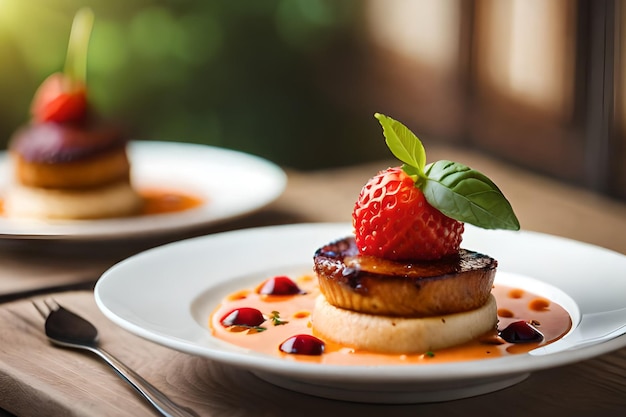 A plate of food with a strawberry on top