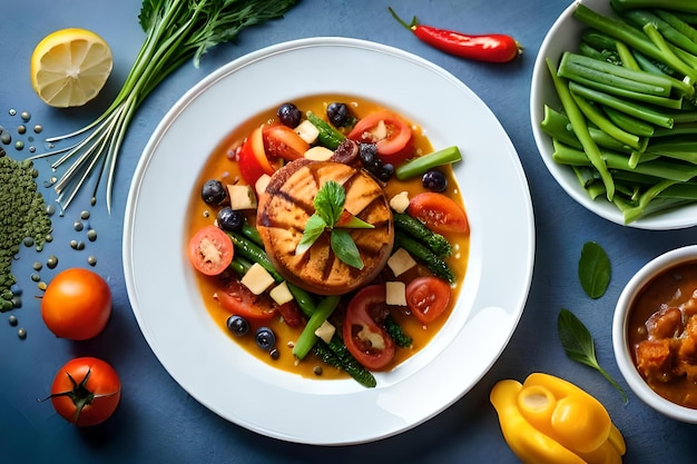 a plate of food with tomatoes, cucumber, and tomatoes on it.