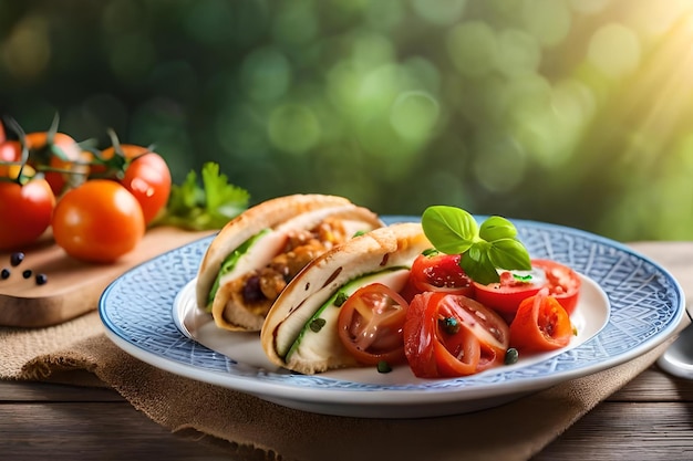 A plate of food with tomatoes and cucumber