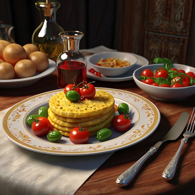 a plate of food with tomatoes and tomatoes on it