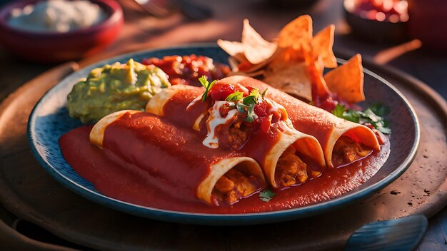 a plate of food with tortillas and a side of tortilla