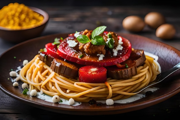 a plate of food with a variety of food on it