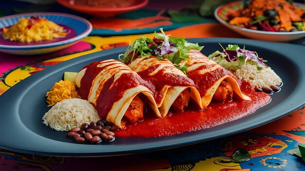 a plate of food with a variety of food on it