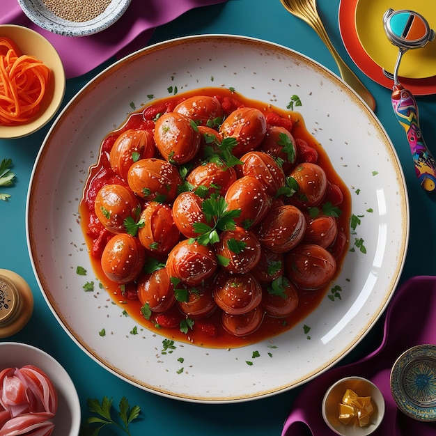 a plate of food with a variety of food on it