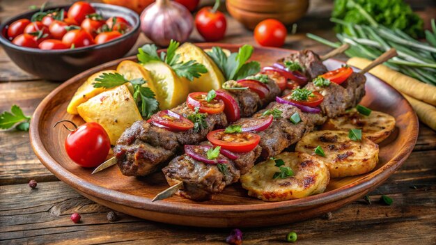 Photo a plate of food with a variety of food on it