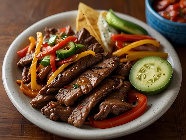 Photo a plate of food with a variety of taco and peppers