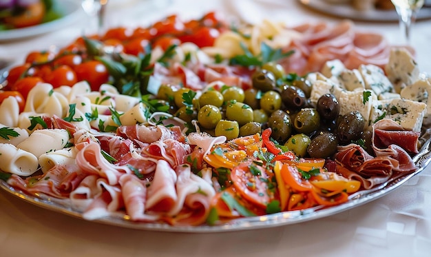 Photo a plate of food with a variety of vegetables including olives tomatoes and cheese