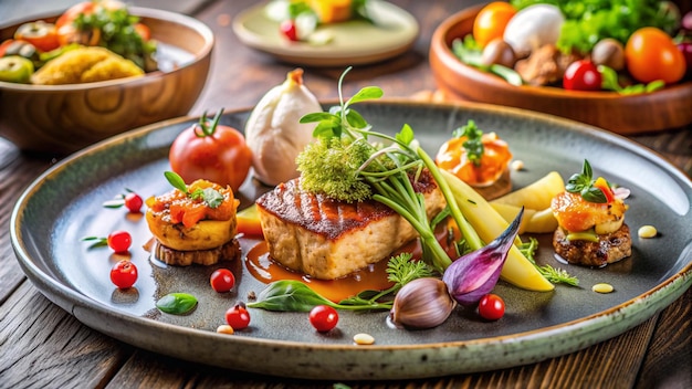 Photo a plate of food with a variety of vegetables on it