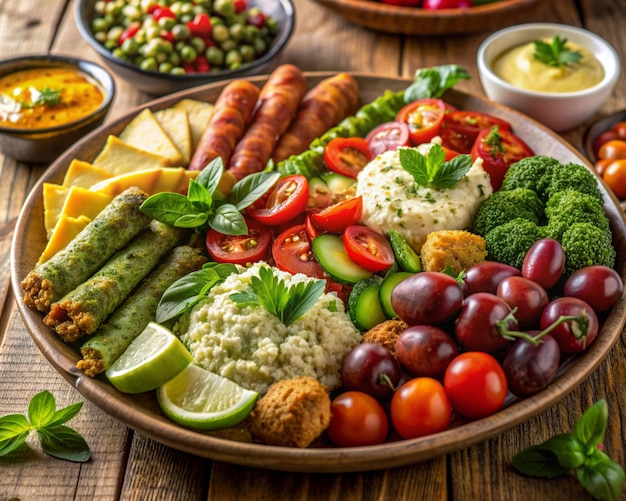 a plate of food with vegetables and cheese on it