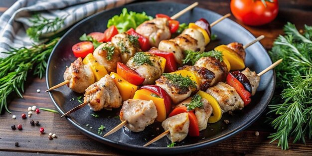 Photo a plate of food with vegetables and meat on it