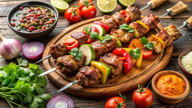 Photo a plate of food with vegetables and meat on it